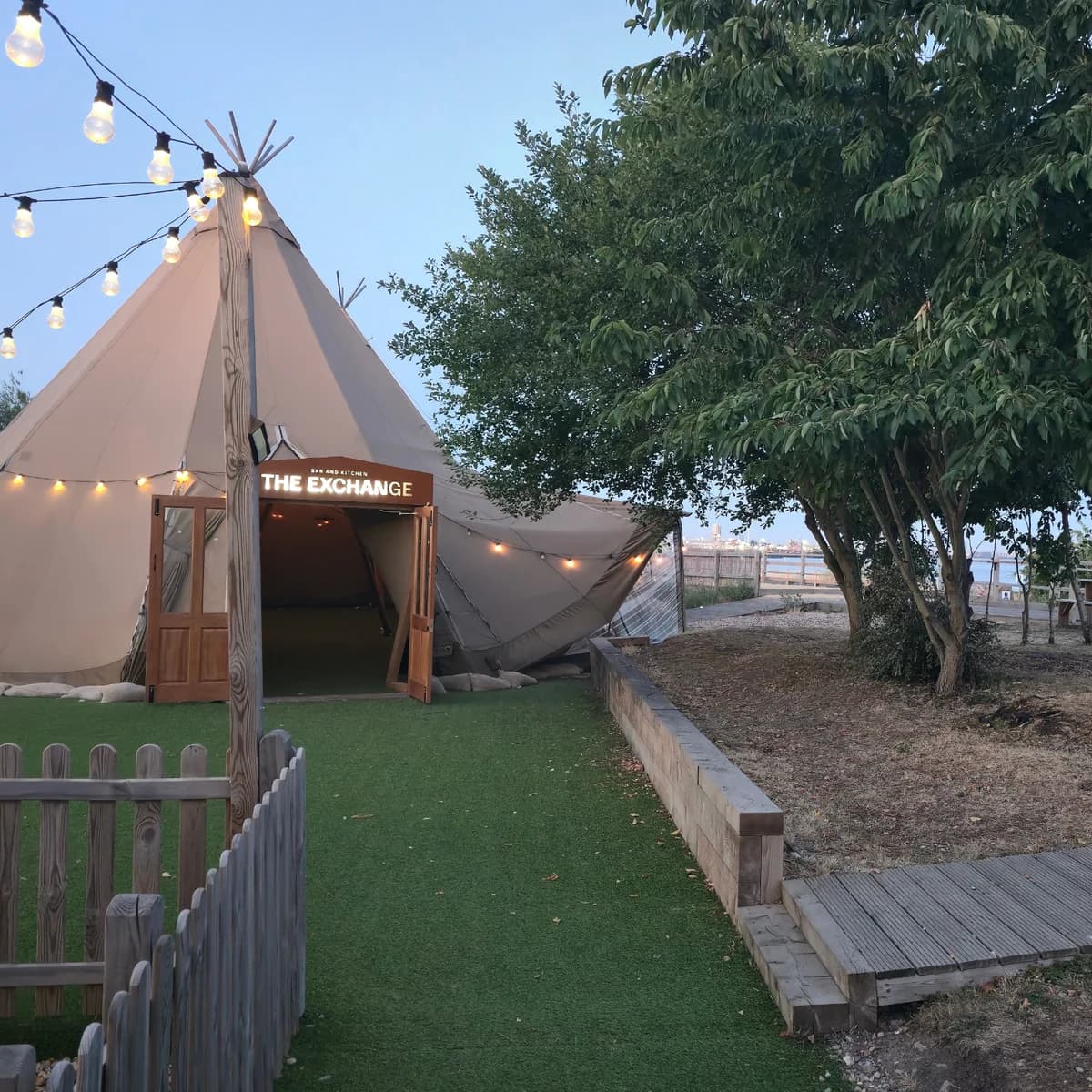 The Exchange's canvas tipi entrance at Barking Riverside
